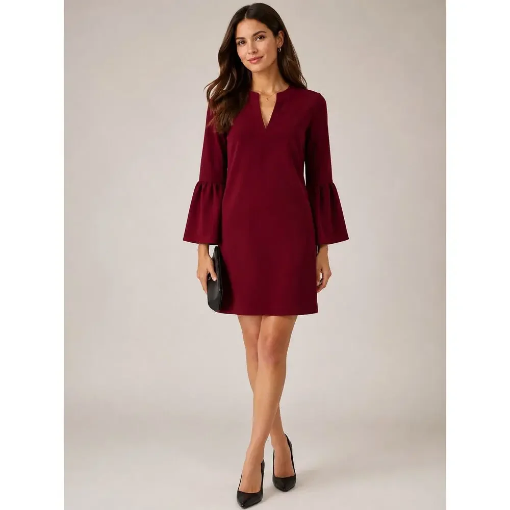 J.Crew Maroon V-Neck Bell Sleeve Shift Dress - Size 00